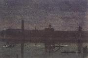 George Price Boyce.RWS Night Sket ch of the Thames near Hungerford Bridge oil painting on canvas